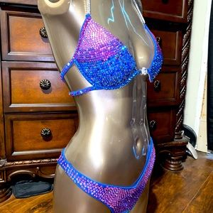 Wellness Competition Bikini New! Blue/Pink all covered in Swarovski crystals